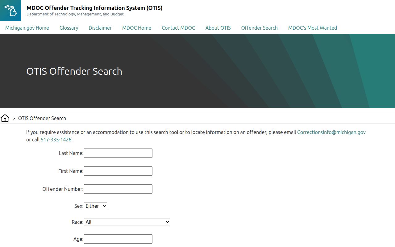 Wexford County released inmate search fields in Michigan OTIS