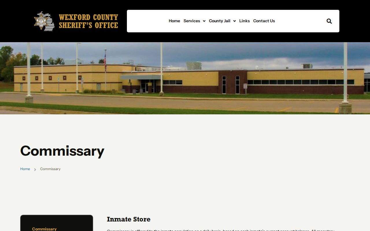 Wexford County Jail release and transfer commissary pickup rule